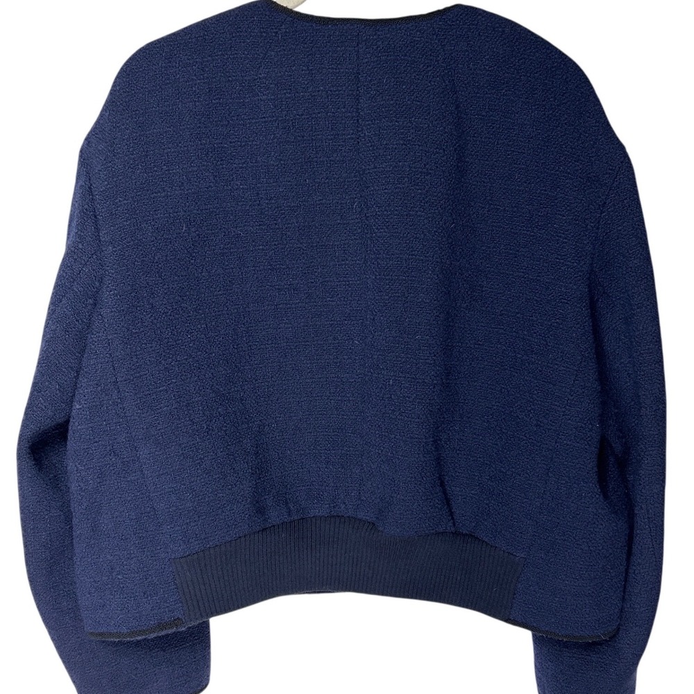 J.Crew Lady Bomber Jacket Maritime Bouclé Tweed Wool Navy Gold Buttons Sz 18 EUC - Picture 7 of 10